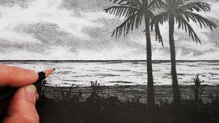 How to Draw a Beach Pencil Drawing Step by Step [upl. by Animrelliug931]