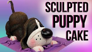 3D SCULPTED PUPPY DOG CAKE  STEP BY STEP TUTORIAL [upl. by Kirrad]