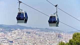 Flying over Barcelona Teleferic Montjuic Cable Car  Catalonia Spain [upl. by Yenruoj]