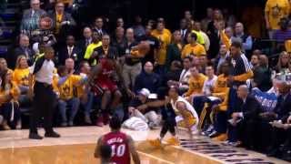 LeBron James falls into Shaqs lap [upl. by Aivekal]