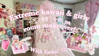 EXTREME GIRLY KAWAII ROOM MAKEOVER  ･ﾟ🎀  ✧･ﾟ [upl. by Ynnal191]