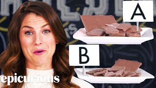 Chocolate Expert Guesses Cheap vs Expensive Chocolate  Price Points  Epicurious [upl. by Almeeta]