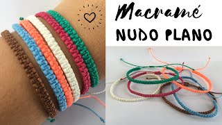 PULSERA MACRAME fácil  NUDO PLANO ♥ PULSERAS de HILO [upl. by Neitsirhc]