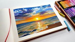 Oil pastel Drawing Sunset Sea seascape  Oil pastel Landscape Clouds Sky Swanee art [upl. by Vitus904]