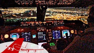 Boeing 747400 NIGHT LANDING MIAMI  COCKPIT VIEW [upl. by Astri]