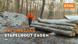 Stapelhout zagen  STIHL Kettingzagen [upl. by Epilihp548]