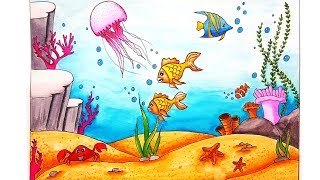 How to Draw An Underwater Scenery for Beginners Step By Step [upl. by Ecinev]