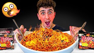 Eating the Worlds SPICIEST Noodles  Korean Noodle Challenge [upl. by Jit]