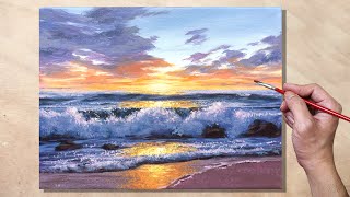 Acrylic Painting Seascape Sunset [upl. by Tatum]