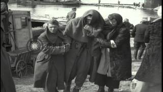 German civilians cross the damaged Tangermunde bridge across the Elbe River in GeHD Stock Footage [upl. by Rosena552]