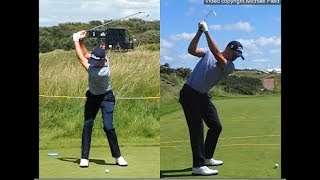 Justin Thomas golf swing  Long Iron faceon amp downtheline July 2017 [upl. by Enilram]