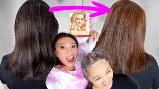 NO BLEACH Dying my mum’s Dark Hair to Light Brown using box dye [upl. by Jozef]