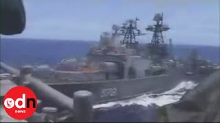 Watch the moment US and Russian battleships nearly collide in the Pacific [upl. by Teerpnam]