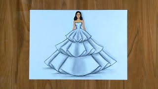 Simple Dresses drawings step by step  Fashion illustration drawing  Fashion design Illustration [upl. by Chema]