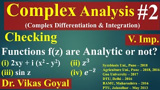 Complex Analysis 2 VImp  Checking Analytic Function  Verifying Cauchy Riemann Equations [upl. by Torray]